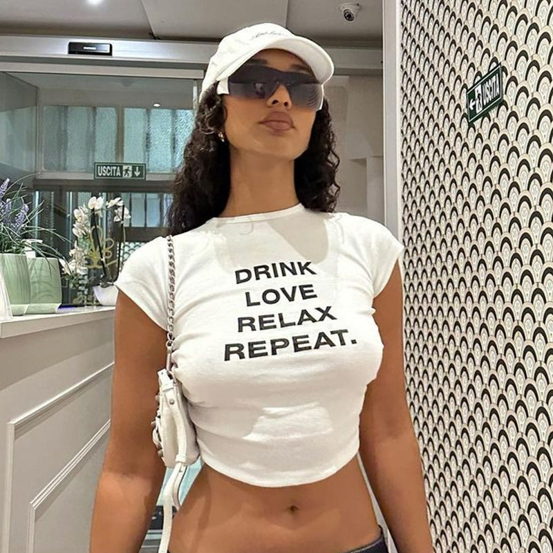 Dame cropped T-shirt med motivtryk Skovae