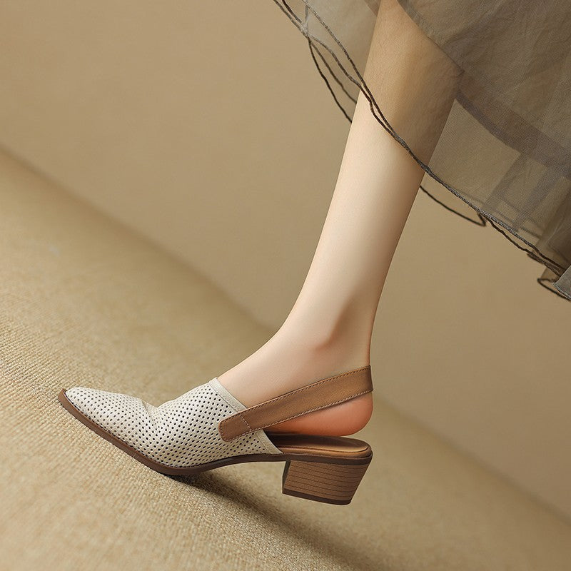 Dame Perforeret Slip-On Slingback Hæle med Blokhæle Stilla