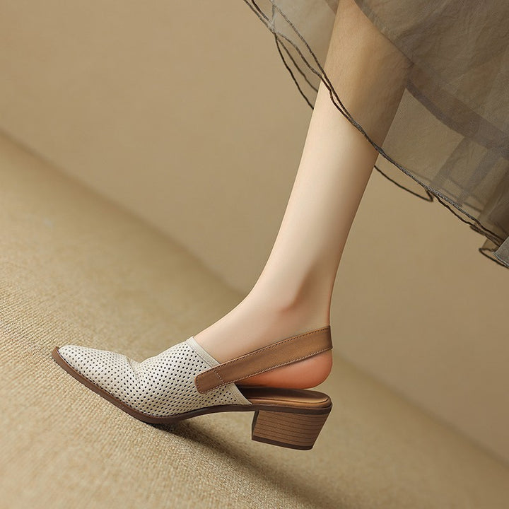 Dame Perforeret Slip-On Slingback Hæle med Blokhæle Stilla