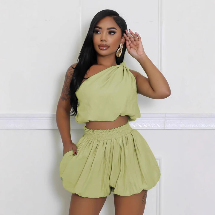 Dame trendy Crop-Top og løs siddende shorts med elastisk talje Stilla