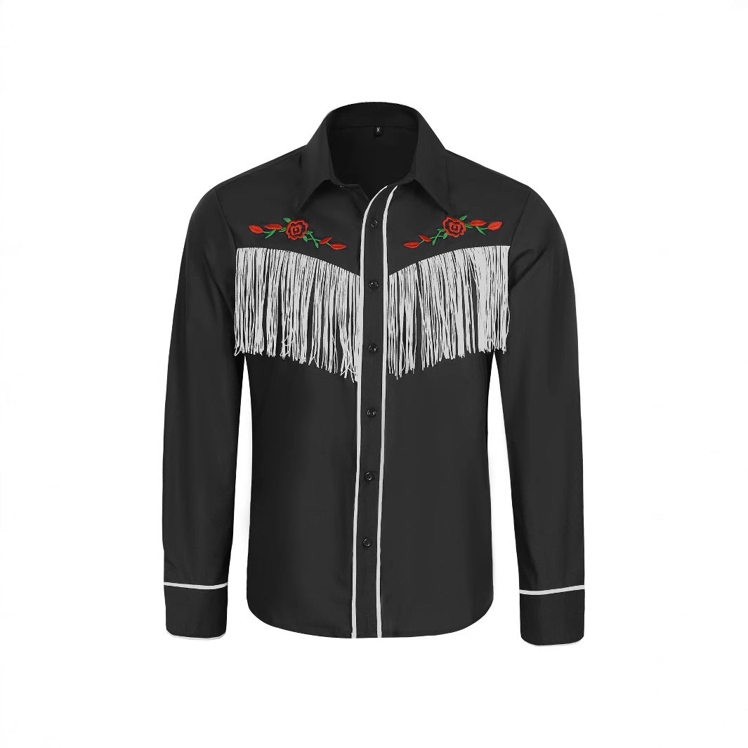Herrer westernskjorte med fringing og kunstnerisk broderi Stilla