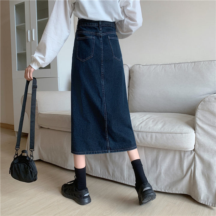 Dame Lang Denim Nederdel med Sideslids Stilla