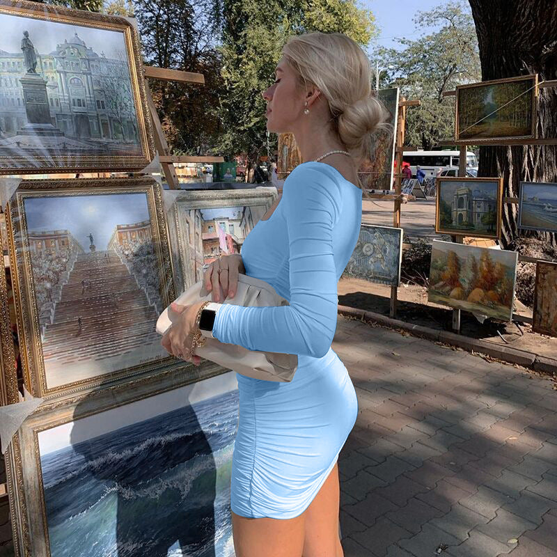 Dame Figurtilpasset Minikjole med firkantet Udsnit og elegante Rynker Stilla