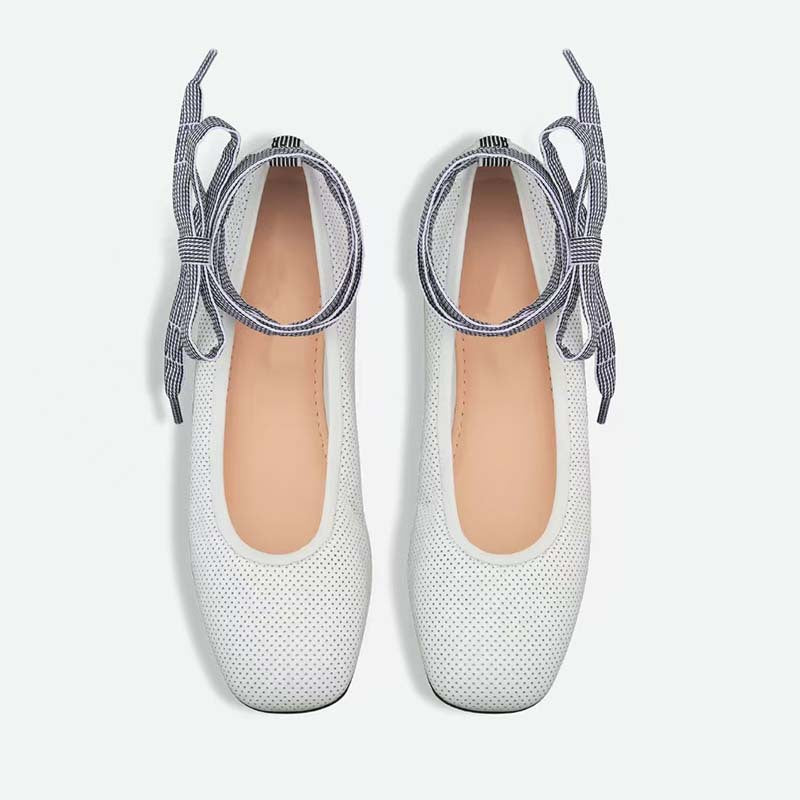 Femme Elegante Snøre Ballerina Flade Stilla