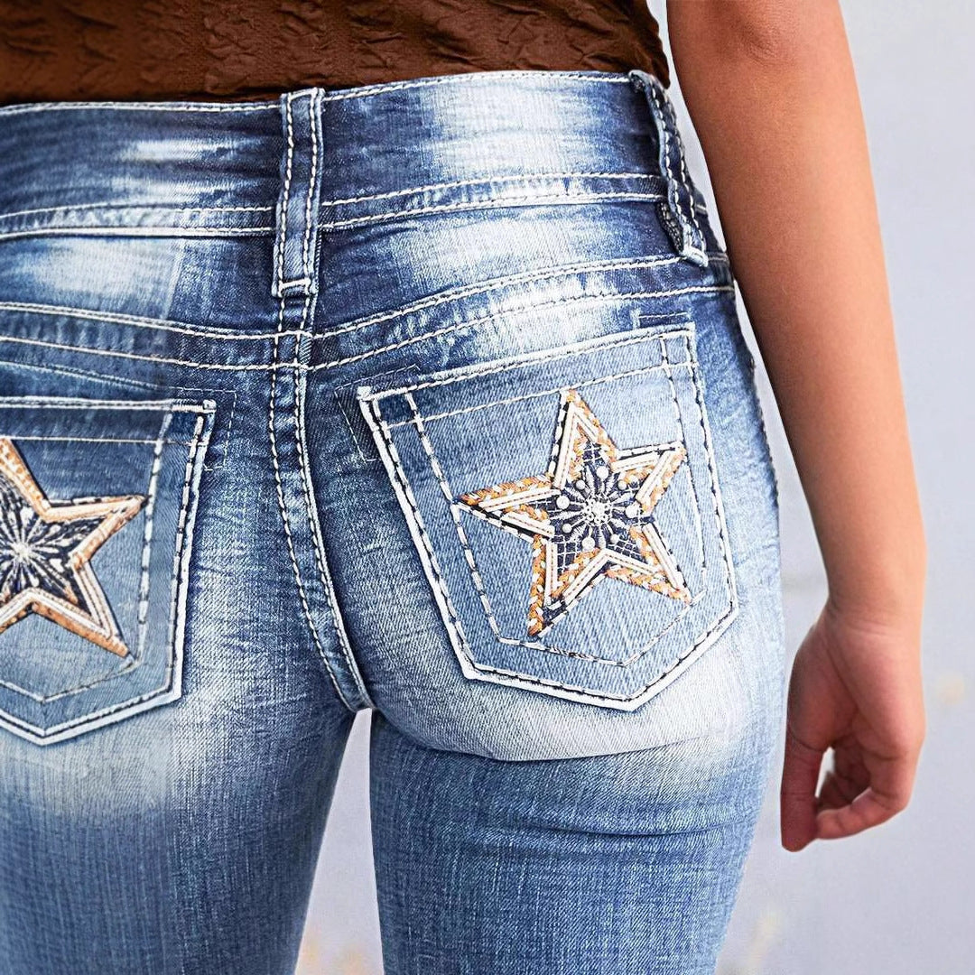 Dame Bootcut Jeans med fleksibelt strækstof og høj komfortlinning Stilla