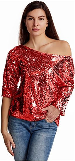 Dame Glitrende Off-Shoulder-Top med funkende Pailletter Stilla