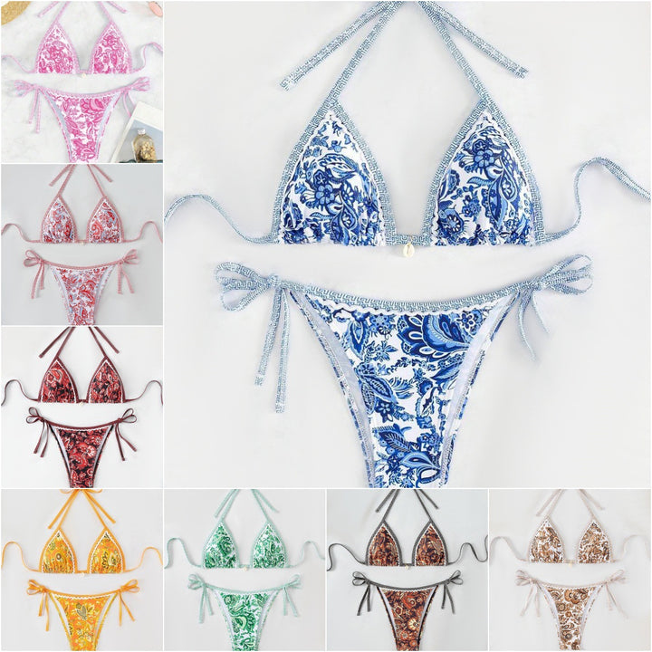 Dame trekantstring-bikini-sæt med justerbare bindinger Stilla