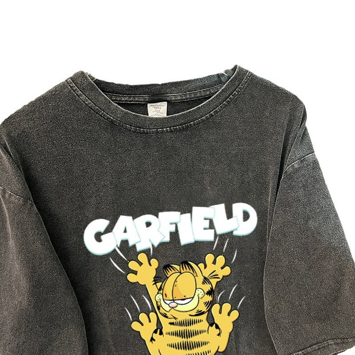 Dame T-shirt med kreativ Garfield-print og afslappet oversized pasform Stilla