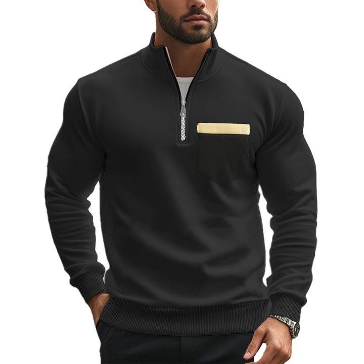 Herre sporty sweater med høj afsluttende krave og dekorativ brystlomme Stilla