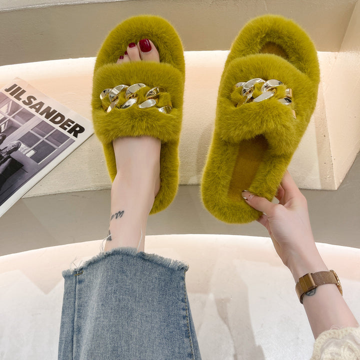 Dame Fuzzy Hjemmesko med glamourøs kædedetalje Stilla
