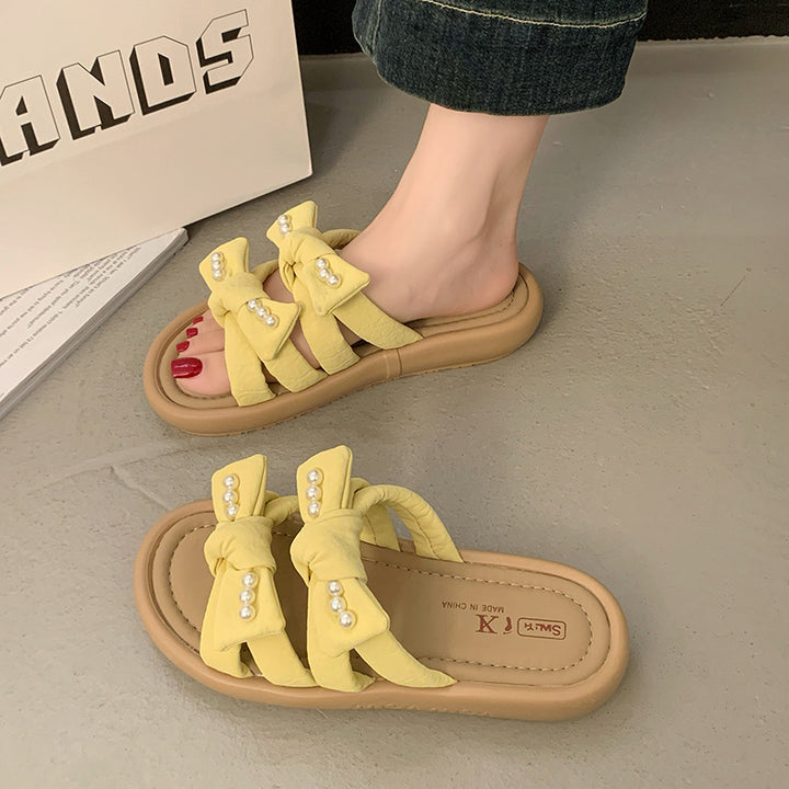 Dame Elegante Perle-udsmykkede Slide Sandaler Stilla