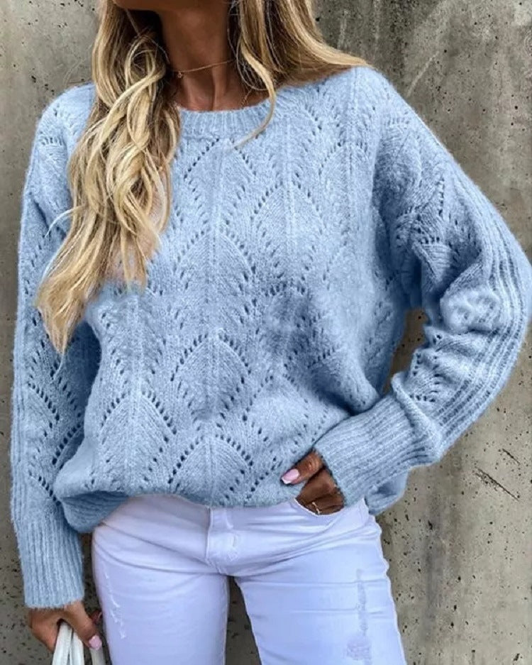 Dame elegant strikpullover med filigranmønster Stilla