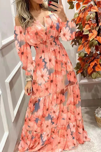 Stilla | Blomster Off Shoulder V-hals Maxi Kjole