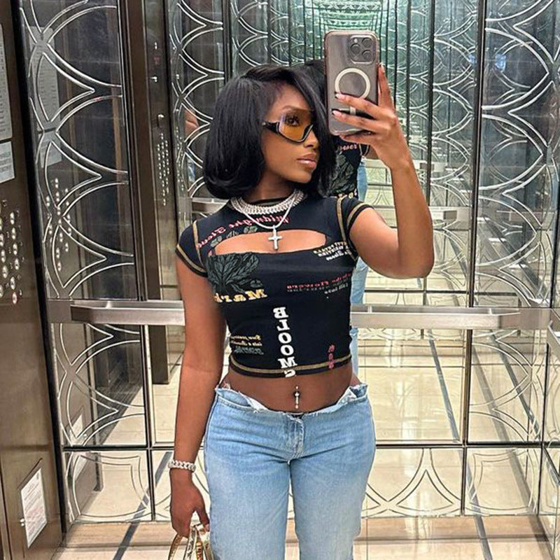 Dame Trendy Crop-Top med grafiske prints Skovae