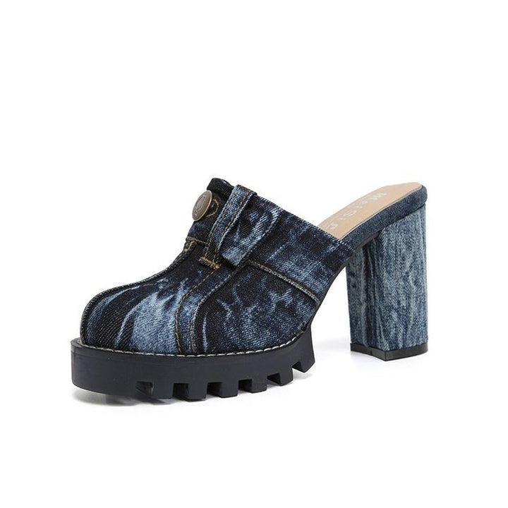 Dame Clogs med moderne jeanslook og høj blokhælhæl Stilla