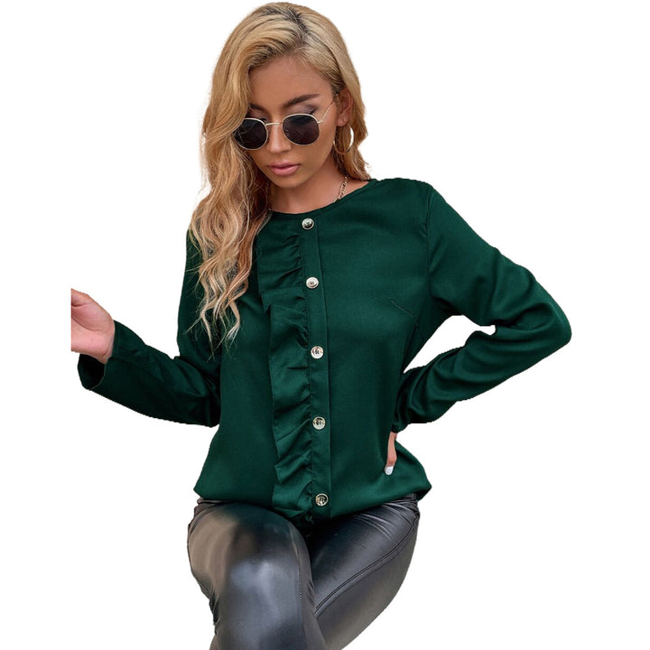 Kvindernes elegante bluse skjorte med ruffles detaljer og knap dekoration Stilla