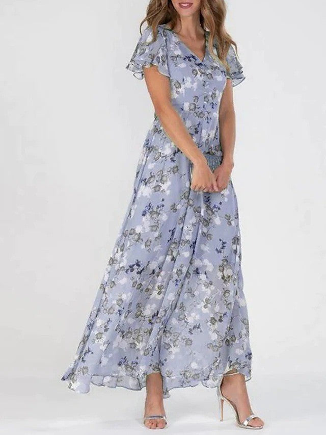 Dame maxikjole med blomstermønster og V-udskæring Stilla
