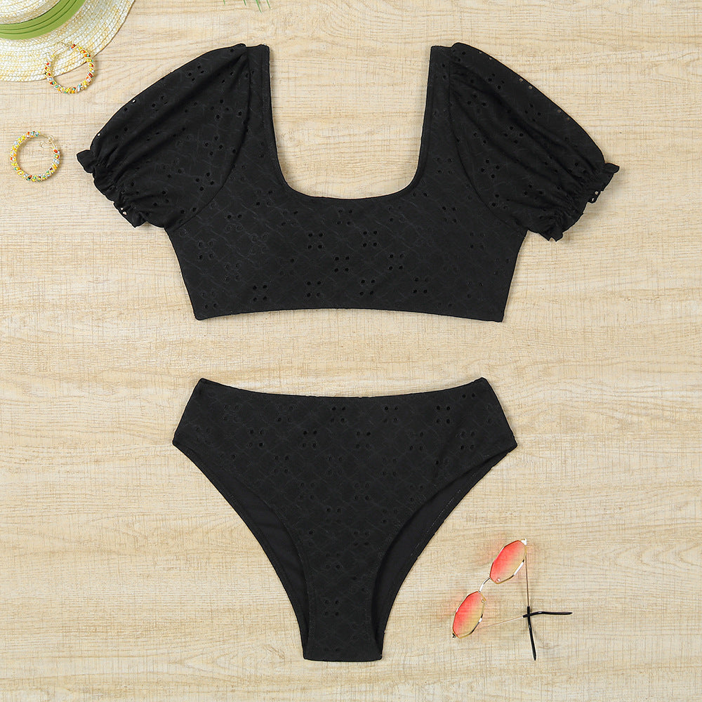 Dame bikini sæt med elegant pufærme top og højudskåret trusse Stilla