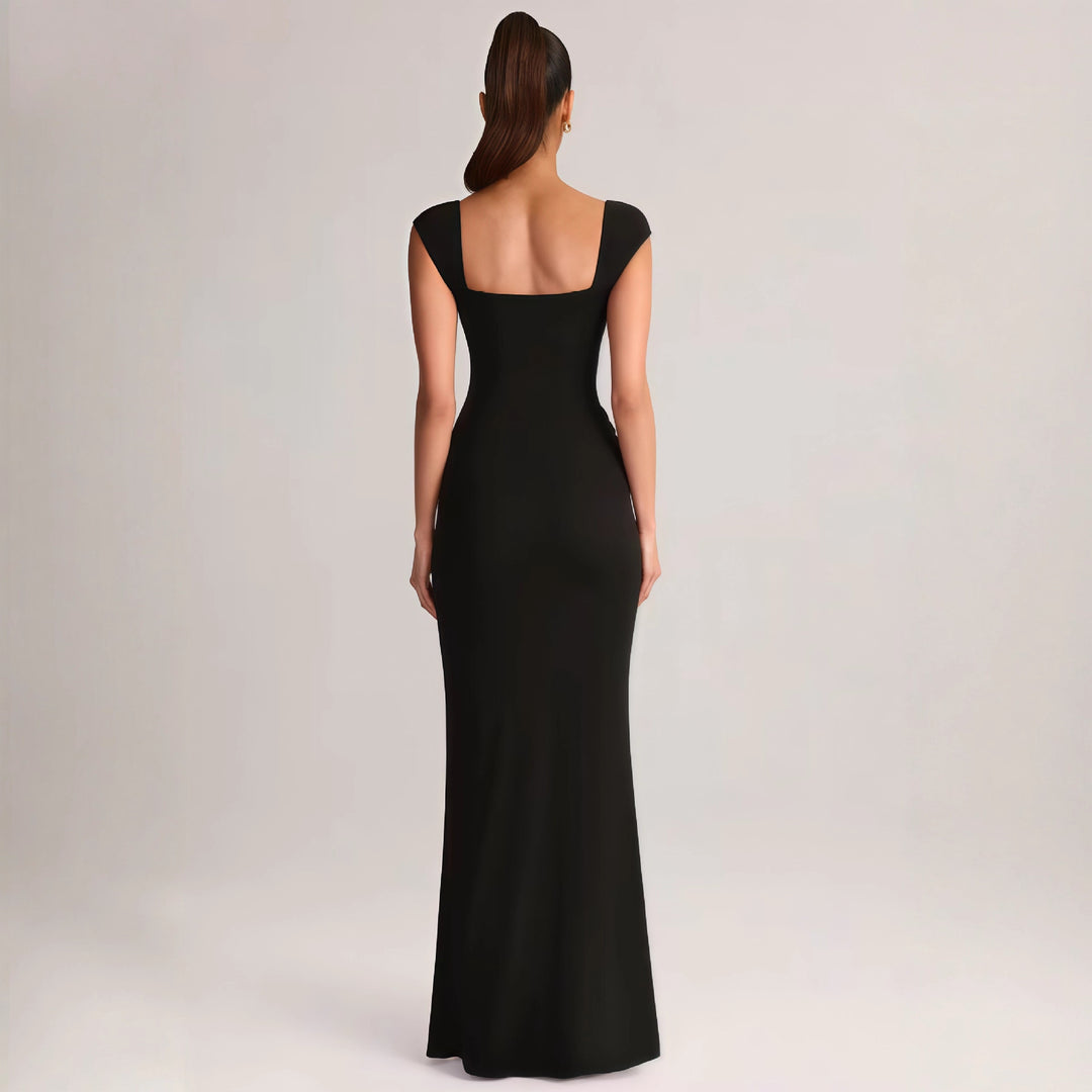 Damer Elegant Maxi Kjole med Dyb V-Hals og Sideslids Skovae