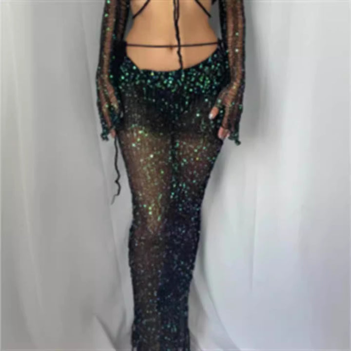 Dame glitrende netbukser med funkende perler og elegant design