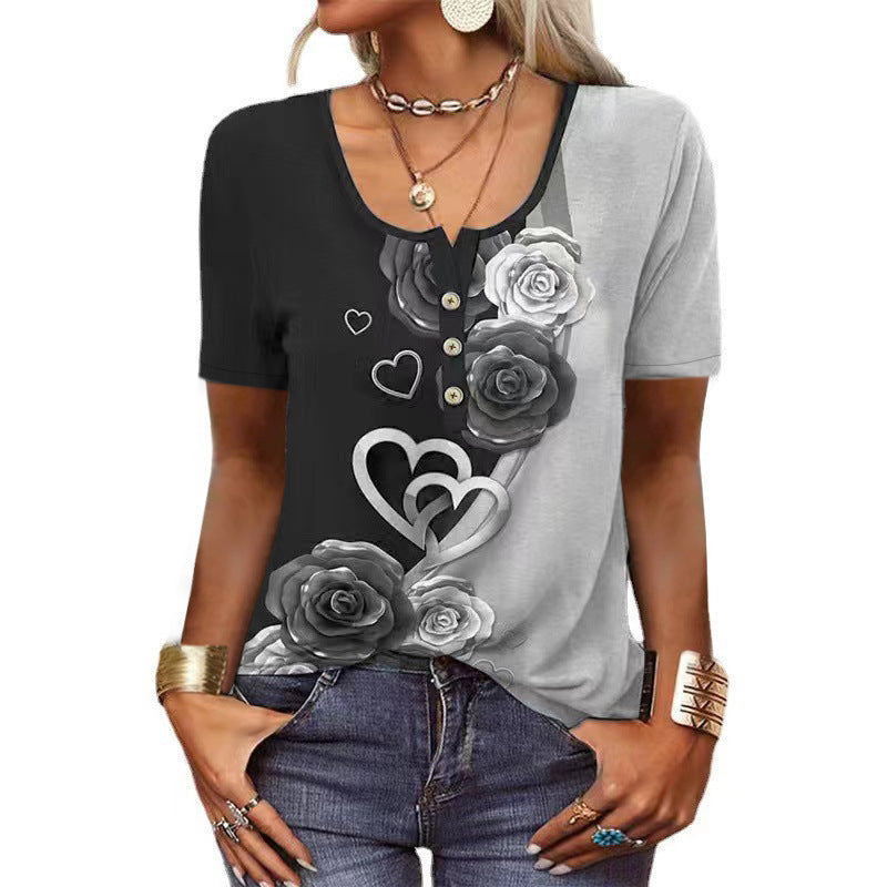 Damebluse med blomsterdesign og knaplukning Stiila