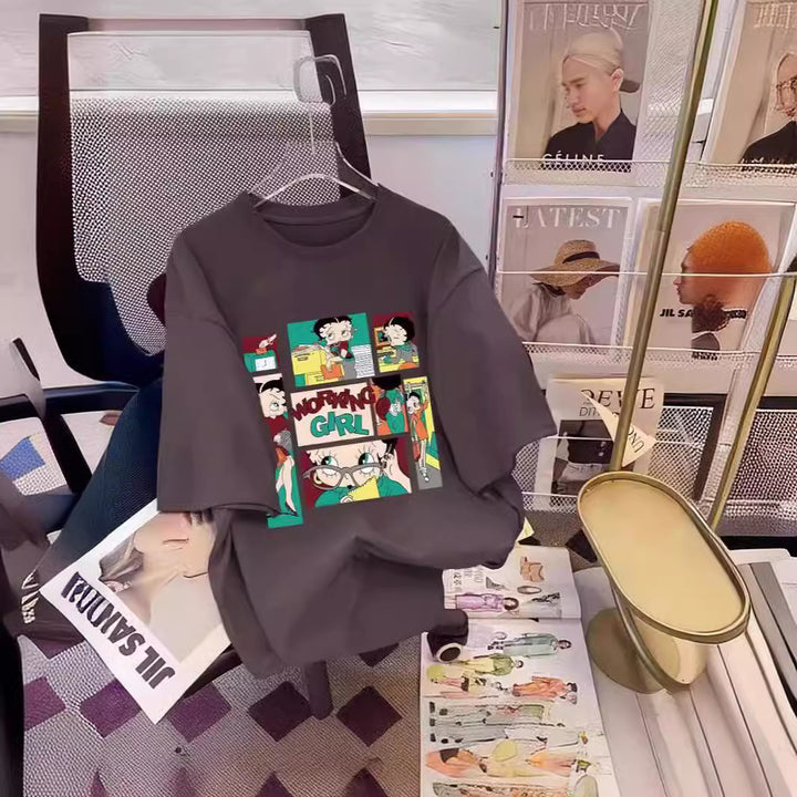 Dame T-shirt med kreativt comic-design Stilla