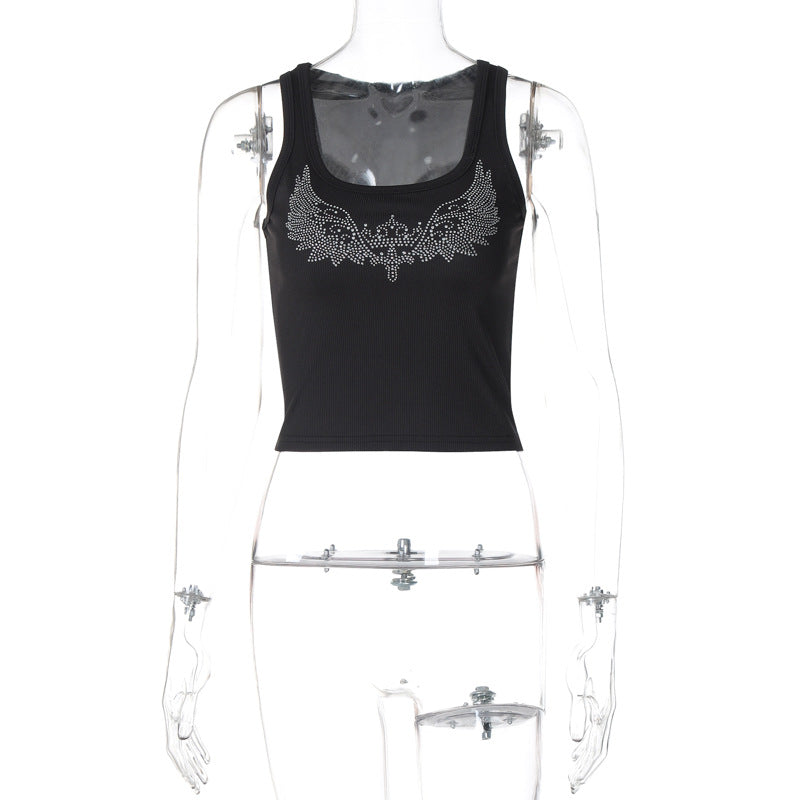 Dame Crop-Top med glitrende vinge-motiv og figurformende snit Stilla