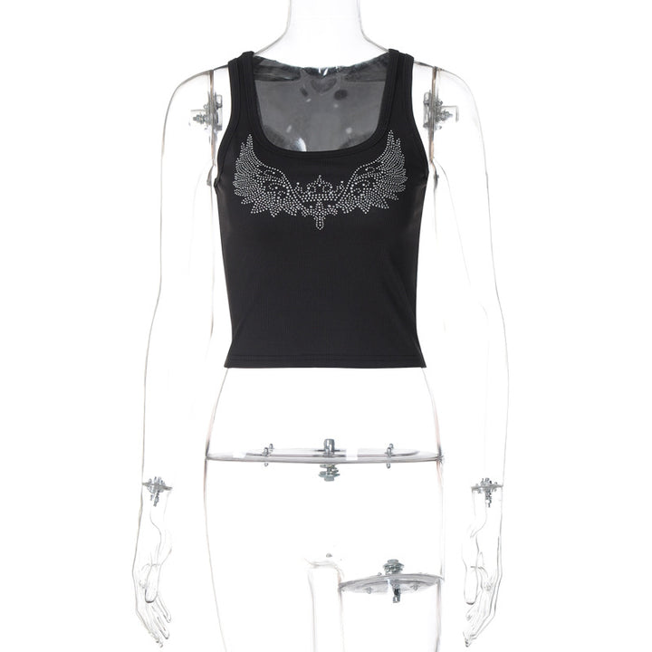 Dame Crop-Top med glitrende vinge-motiv og figurformende snit Stilla