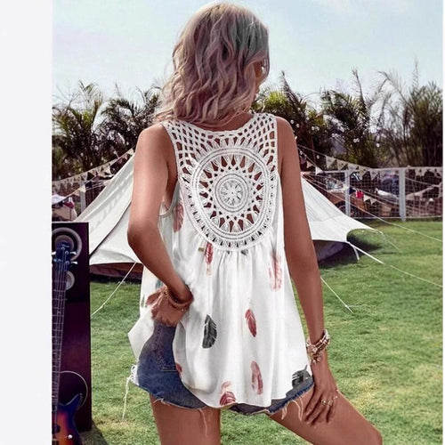 Dame Sommer Bluse med Bladdesign Stilla