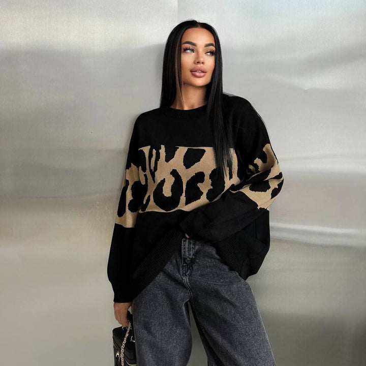 Damer Mode Leopard Mønster Sweater Stilla