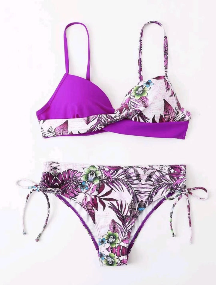 Dame Triangel-Bikini-Sæt med tropisk design og justerbare seler Stilla