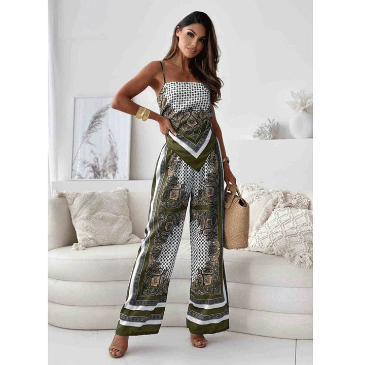 Dame maksimal bicolor jumpsuit med fine stropper og stilfuldt mønster Stilla