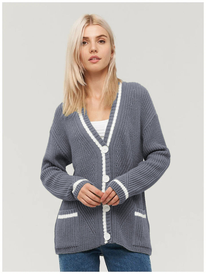 Dame struktureret strik cardigan med kontrastkant Stilla