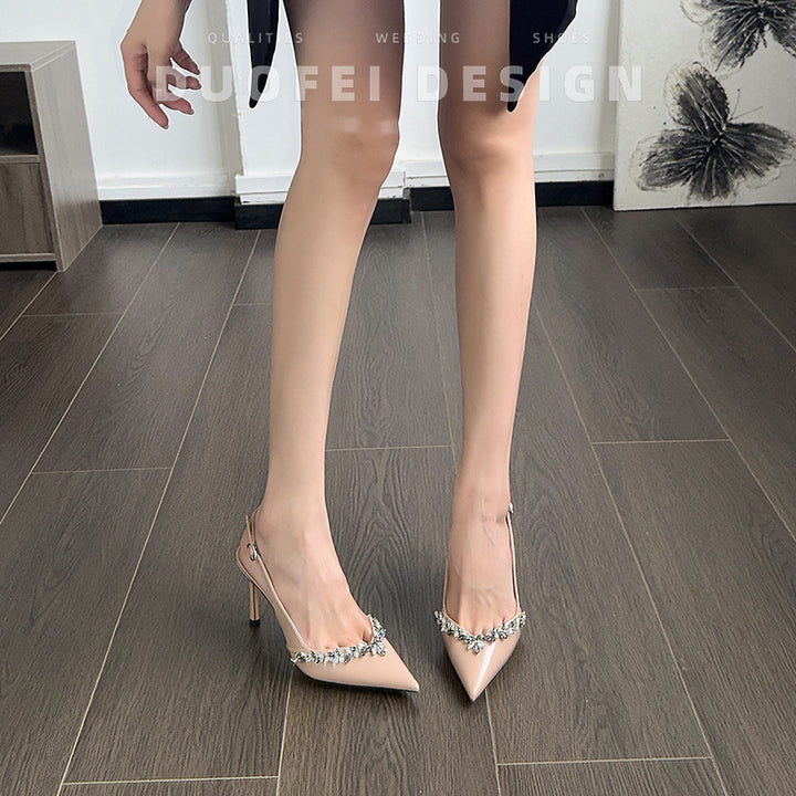 Dame elegante Slingback-hæle med rhinsten-dekoration Stilla
