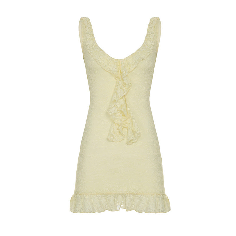 Dame spids natkjole med romantiske ruffles Skovae
