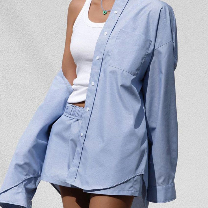 Dame legere Blusenshirt- og Short-sæt med moderne detaljer Stilla