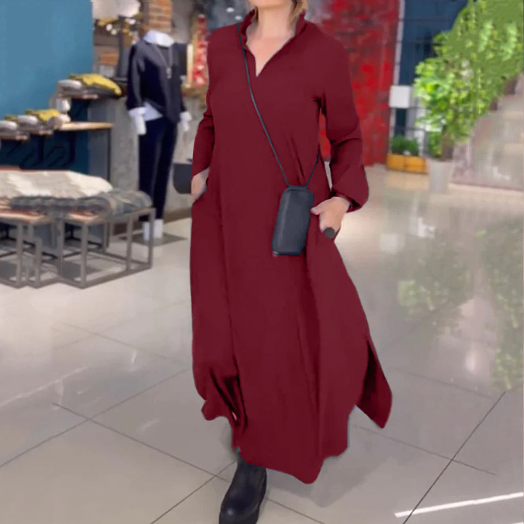 Dame maxikjole med elegant V-hals Stilla