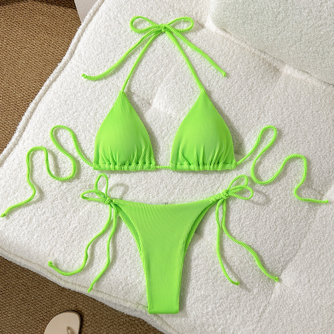 Damer trekant-bikini med elastiske bindebånd og ribbet look Skovae