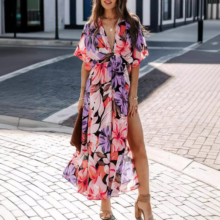 Dame Floral Print Maxi Kjole med side slidsdetalje Stilla