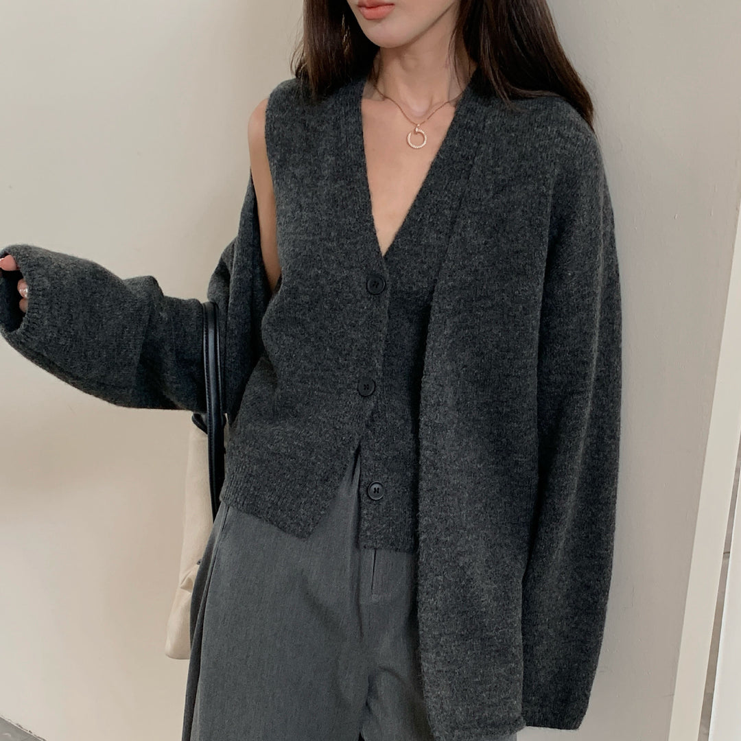 Kvinders casual strik cardigan med knaplukning og voluminøse ærmer Stilla