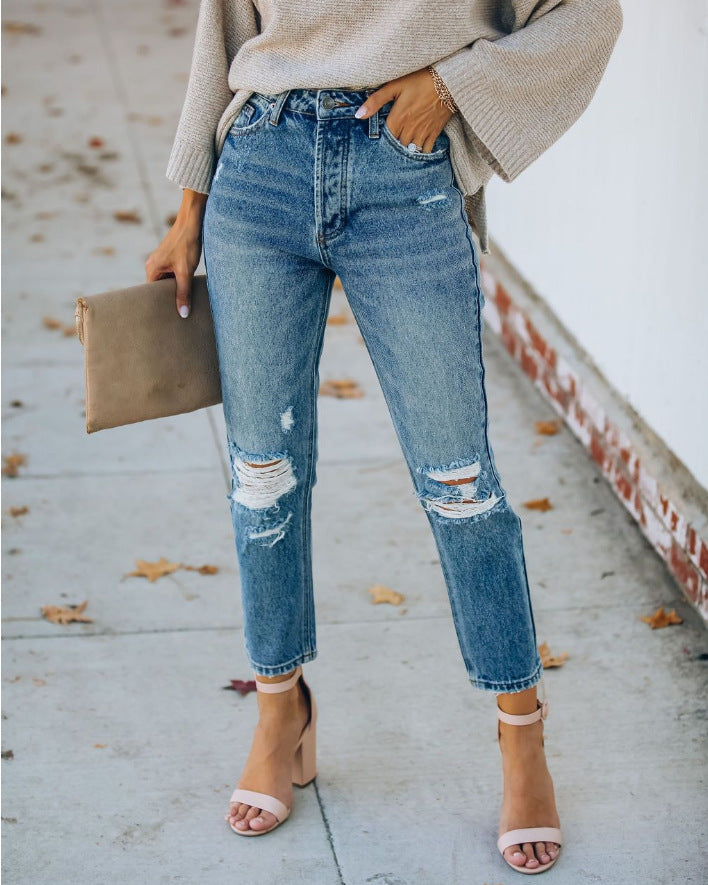 Dame Vintage Høj Talje Jeans med Distressed-detaljer og løs pasform Stilla