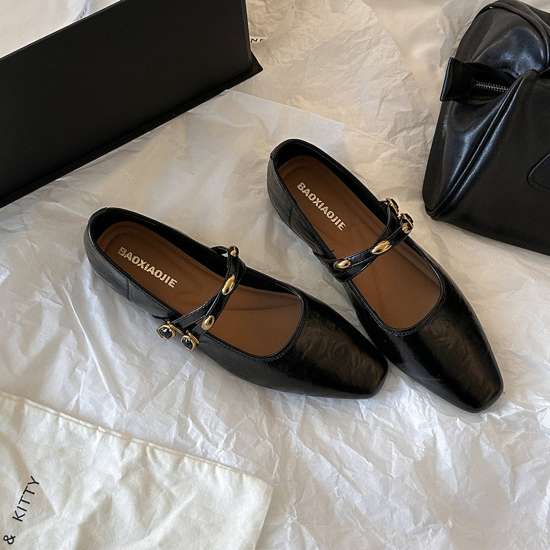 Dame Square-Toe Mary Jane ballerinaer med dekorativ rem Stilla