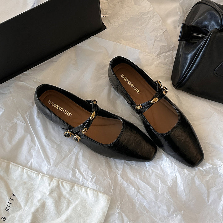 Dame Square-Toe Mary Jane ballerinaer med dekorativ rem Stilla