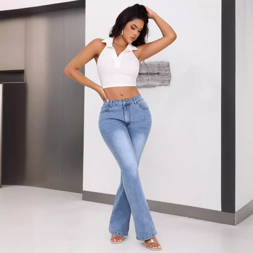 Kvinde Bootcut Jeans med Høj Talje og Unikt Design Stilla