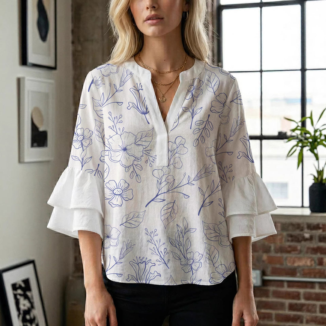Dame kunstnerisk top med ruffle ærmer Skovae