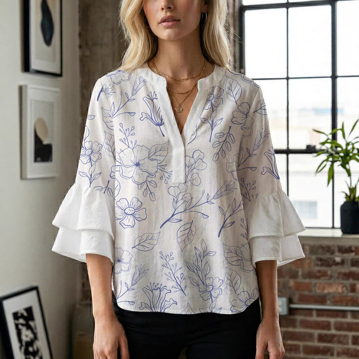 Dame kunstnerisk top med ruffle ærmer Skovae