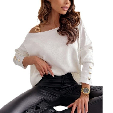 Dame Off-Shoulder Pullover med dekorativt bælte Stilla