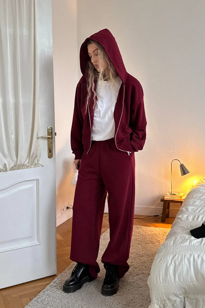 Kvindernes hyggelige zip hoodie med afslappede brede bukser Stilla