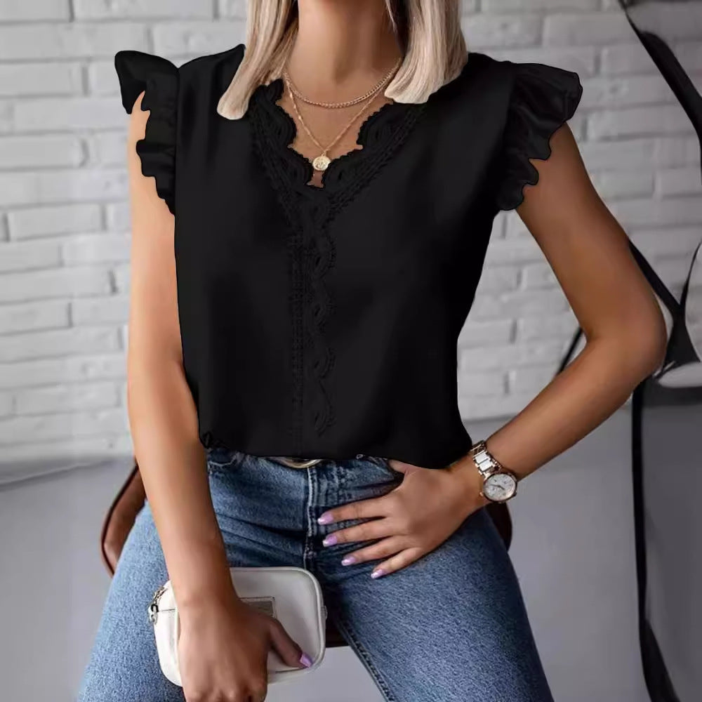 Dame elegant overdel med flæse detaljer og fine spids accents Stilla