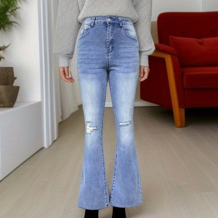 Dame Schlagjeans med udtalt Used-Look og høj talje Stilla